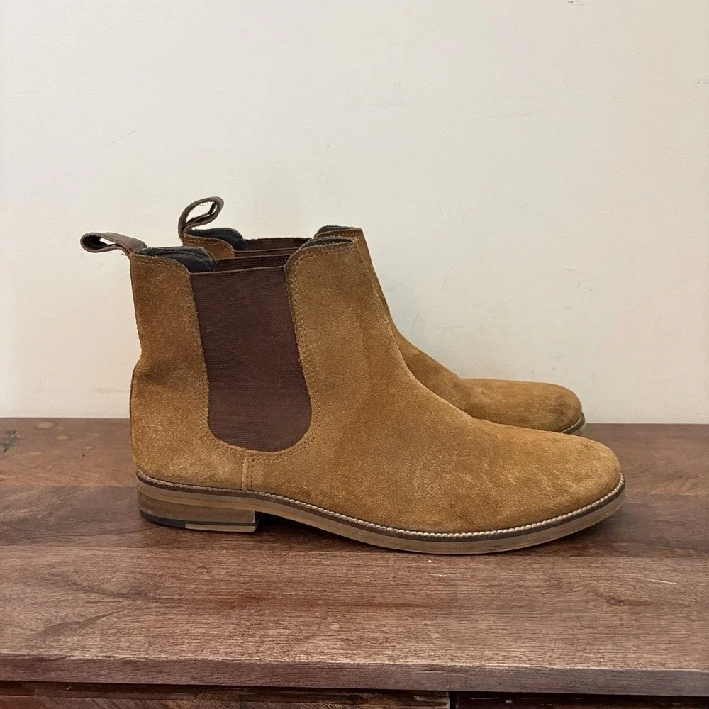 Crevo Chelsea Boots Suede Leather Chestnut Brown Slip‑On Ankle‎ Boot Mens 10M